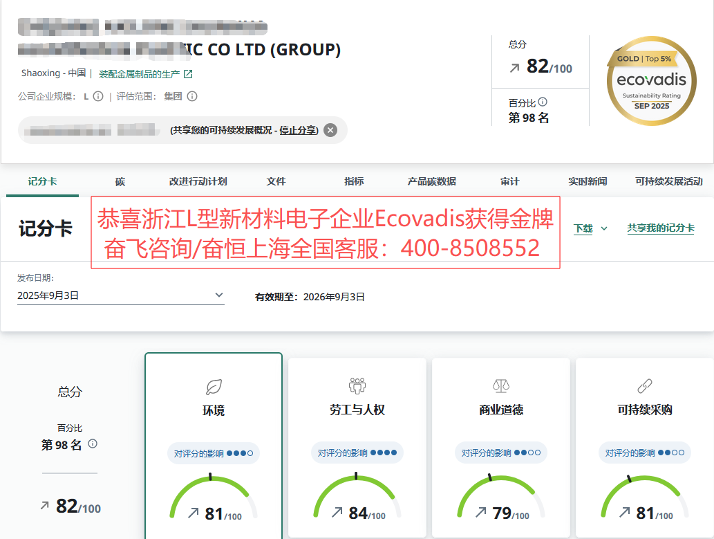 电子新材料行业EcoVadis