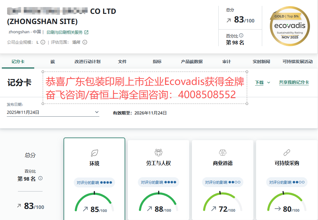 包装印刷行业EcoVadis